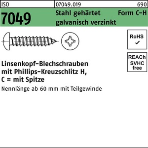 สกรูเกลียวปล่อย ISO 7049 LIKO Tip/PH C2.9x6.5-H เหล็กกล้า 100 ชิ้น - Product Image 1
