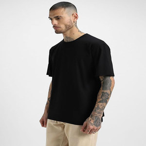 Camiseta blanca lisa con estampado personalizado, 500g, camisetas de media manga de gran tamaño con escote de hilo de algodón 100% de peso pesado para hombres - Product Image 1