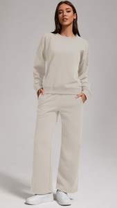 Tenue confortable automne hiver 2 pièces pour femmes sweat surdimensionné et pantalon de survêtement avec poches bouton décoration hauts longs - Product Image 2