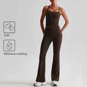 Conjunto de ropa de gimnasia de dos piezas para mujer, camiseta sin mangas y mallas, conjunto de Fitness, ropa de entrenamiento OEM personalizada para mujer, Yoga Se - Product Image 1