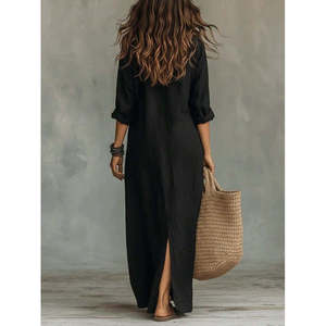 เดรสผู้หญิงแขนยาวคอปกติดกระดุมมีดีเทลผ่าข้าง รุ่น 35691 - สีดำ - Product Image 3