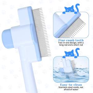 หวีสแตนเลส ขนแปรงยาวและสั้น หวีทำความสะอาดตัวเองได้ สำหรับสัตว์เลี้ยง แมว สุนัข หวีกำจัดเห็บหมัด แบบมีปุ่ม สำหรับดูแลขนสัตว์เลี้ยง - Product Image 3