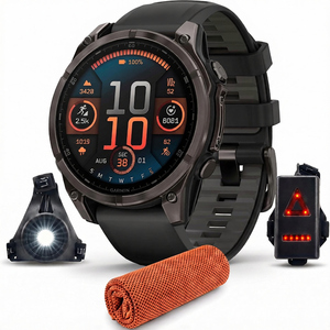 Smartwatch GPS Multisport 8 con Display AMOLED da 47mm, Vetro Zaffiro, Impermeabile, Ricarica Magnetica, in Titanio Grigio Carbonio con Cinturino in Silicone Nero - Product Image 1