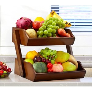 Support à fruits en bois rustique moderne à 2 niveaux, grande capacité, organisateur de produits pour le garde-manger et la cuisine, présentoir facile à assembler - Product Image 5