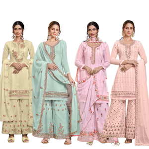 Kurta ethnique festif pour femme, en polyester semi-cousu, longueur au sol, magnifiquement conçu, pour toutes les occasions, tenue de soirée, inspiré de l'Inde - Product Image 4