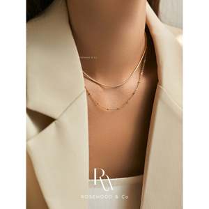 Collar de doble capa chapado en oro con diseño de espiga, resistente al deslustre, impermeable, cadena tipo satélite y cuerda, regalo de moda para anillos - Product Image 3