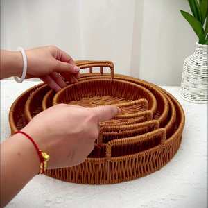 Panier de rangement en rotin, plateau de rangement tissé, panier de rangement, assiette à dîner - Product Image 3