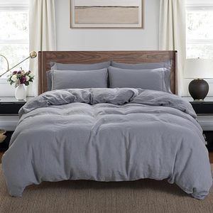 100% Organic Cotton Duvet Cover <b>Set</b> Queen Size Stone Washed French Flax Quilt Bedding 3 Piece <b>Comforter</b> All Solid Hotel Home - Product Image 6