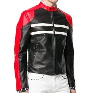Men's Stylish Red & Black Genuine Leather Racing Motorbike Jacket with CE Armours Custom White Lines Winter Protection - Product Image 3
