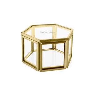 Nouveauté boîte à bijoux en verre encadré en métal doré boîte à bijoux bague boucle d'oreille pour femmes stockage de bijoux mini boîtes en verre - Product Image 4