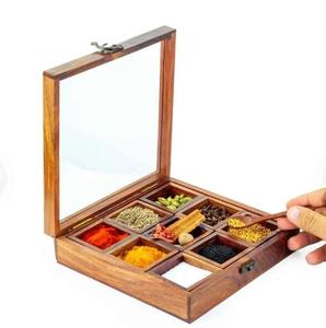 Contenedores de especias Dani hechos a mano, caja de especias de madera Hexagonal con cuchara, decoración de mesa, accesorios de cocina hechos de madera de acacia - Product Image 2