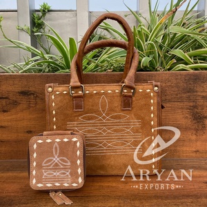 New Top Fashion Genuine Suede Leather <b>Boot</b> Stitch Mini Tote Bag Suede Leather <b>Boot</b> Stitch Square Jewelry Box Combos for Women's - Product Image 1