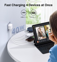Adaptateur de chargeur de téléphone USB C HNT GaN 40W 4 ports, bloc de charge rapide multiport USB C avec prise US/EU/AU/JP/UK pour chargeur Apple