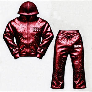 ชุดวอร์มกางเกงวอร์มขาบานของผู้ชายพิมพ์ลาย Boxy ทั้งหมดสีขาวซีดพลอยเทียมกรดซักได้ตามต้องการ - Product Image 5