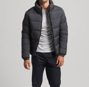 แจ็กเก็ตขนเป็ดแบบตั้งอุ่นสำหรับผู้ใหญ่สีทึบบางลำลองกันน้ำเสื้อนอกด้านหน้ามีฮู้ดบริการ OEM - Product Image 2