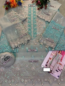 Robe en Organza indien brodé Salwar Kameez avec travail manuel lourd et séquence, dernière collection 2023 - Product Image 4