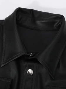 Camisa Casual de Hombre 100% Cuero, Personalizada, de Alta Calidad, Transpirable, Resistente al Viento, Ecológica, Tejida, Lisa, Corte Regular, Manga Larga - Product Image 4