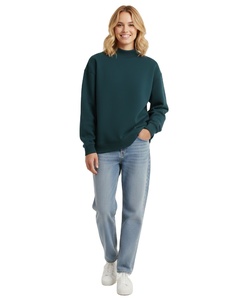 Sweat-shirt décontracté personnalisé pour femme, en molleton brodé, col montant, manches longues, automne-hiver, respirant, écologique, épaules tombantes - Product Image 1