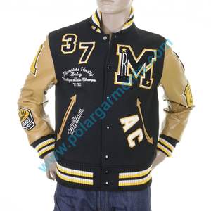Custom <b>Men's</b> Wool Letterman <b>Real</b> Leather Varsity Jacket <b>Black</b> with Red Color Embroidery Logos Patches and Labels Jacket for <b>Men</b> - Product Image 6