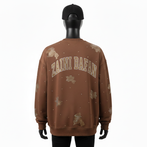 Sudadera Extra Grande para Hombre, Tejido Grueso de 320 GSM, Felpa de Algodón, Color Marrón, Ropa de Invierno, Logotipo Personalizado con Pedrería, Sudadera Básica Extra Grande - Product Image 5