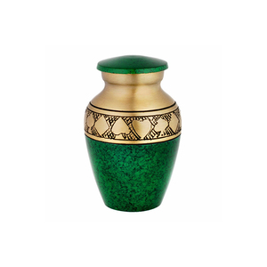 Urne funéraire en métal vert avec bande dorée et motif cœur pour cendres d'adultes - Product Image 1