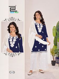 Kurtis Tradicional de Rayón Bordado con Estampado de Lámina de 14 kg para Mujer, Maruti Fashion MF1113, con Palazzo, Nazneen y Dupatta, Estilo Indio-Pakistaní - Product Image 3