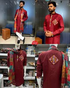 Festival Designer Wear Navratri Special Pure Cotton Heavy Embroidered Stylish Pattern <b>Kurta</b> With Pockets Dupatta Set for <b>Men</b> - Product Image 2