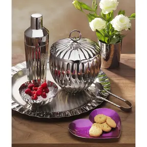 Bandeja Metálica de Lujo para Servir, Plato Decorativo con Grabado Floral, Diseño Art Deco, Florero de Mesa para Navidad - Product Image 2