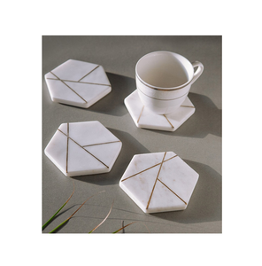 Haute vente hexagone marbre et laiton caboteur en gros sous-verre en pierre blanche naturelle pour décoration de table et accessoires - Product Image 1