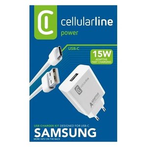 Cellularline <b>Adaptive</b> Fast Charger Kit 15W White <b>USB</b> <b>Type</b> <b>C</b> <b>Type</b> A With Cable - Product Image 2