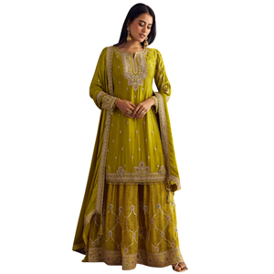 Mehendi verde Bandhani Palazzo Kurta conjunto con Zari y espejo de trabajo al por mayor mujeres Ropa Étnica OEM proveedor de fábrica de ropa - Product Image 1