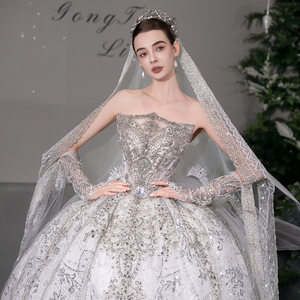 Robe de mariée Jancember GT011 élégante à col bateau, ornée de cristaux, coupe Empire, <span class=keywords><strong>avec</strong></span> traîne - Product Image 4