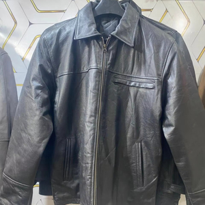 Vestes d'hiver en cuir véritable pour hommes Poignets côtelés - Imperméable Coupe-vent Respirant Col rabattu Fermeture éclair 2 devant - Product Image 1