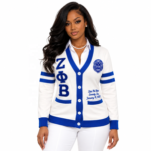 Suéter Cárdigan de Punto Acrílico Personalizado con Bordado de la Hermandad Zeta Phi Beta para Mujer, Estilo Universitario, para Invierno - Product Image 1