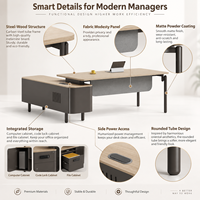 Bureau de direction intelligent avec plateau en grain de noyer, structure en tube d'acier, rangement verrouillable et alimentation latérale pour bureau de direction