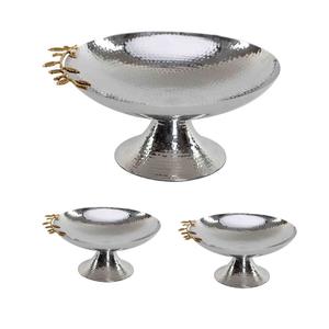 Maison salle à manger luxe Style métal haut pied Snack assiette de service en acier inoxydable fruits secs assiette à dessert avec support - Product Image 3