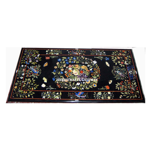 Nouveau design attrayant incrustation de marbre noir magnifique motif de fleurs dessus de table à manger rectangulaire avec la meilleure finition - Product Image 1