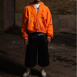 เสื้อมีฮู้ดผู้ชายลายทางผ้าฝ้ายพิมพ์ลายดิจิทัลพิมพ์ลายดิจิทัลแบบคร็อปซิปขึ้น - Product Image 5