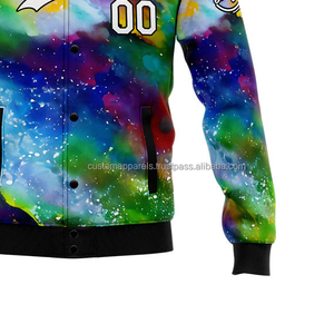 Chaqueta universitaria personalizada de estilo universitario vintage de dos tonos, cuello levantado con decoración de bordado frontal, modelo 2017 - Product Image 6