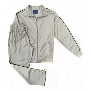 Men's Custom Logo Two-Piece Streetwear Solid Winter <b>Polyester</b>/Cotton Zip Satin Windbreaker Sweatsuit <b>Jogger</b> Outwear Wholesale - Product Image 4