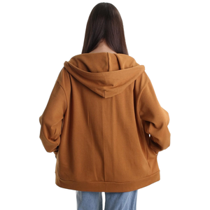 <b>Brown</b> Drop Shoulder Loose Fit Full Zipper Baggy Customized Anti Wrinkle 100% Cotton Pullover Drop Shoulder Hoodies for Woman - Product Image 2