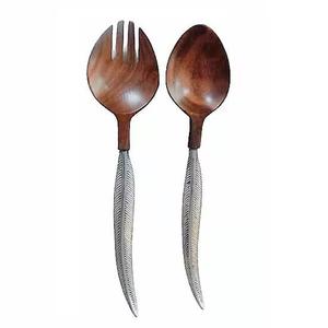 El mejor diseño Cubiertos Servidor Cuchara Juego 2 piezas Calidad Artesanía India Cubiertos de acero inoxidable Sostenible Nuevo - Product Image 1