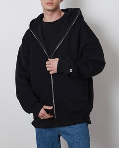 Logo personnalisé en gros surdimensionné noir fermeture éclair à capuche pour hommes 100% coton haute qualité GSM streetwear - Product Image 4