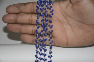Silver Plated Blue Quartz Glass Beads Rondelle Cluster Rosary Chain Wire Wrapped Beaded Chain for Jewelry Making Bracelet - Product Image 3