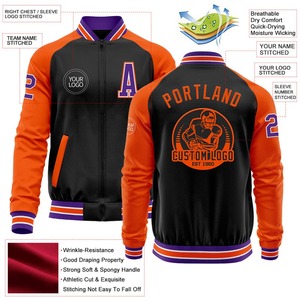Custom Black <b>Purple</b>-Orange Bomber <b>Varsity</b> Letterman Two Tone Zipper <b>Jacket</b> Windbreaker Streetwear Vintage Men's <b>Varsity</b> <b>Jacket</b> - Product Image 2