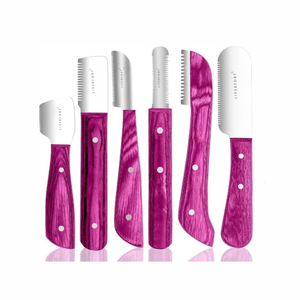 Ensemble de 6 couteaux à dénuder, ciseaux de toilettage pour animaux de compagnie, manche en bois, peigne à carder pour chien, renard, chat, manteau, râteaux, terriers à dénuder, vente en gros - Product Image 5