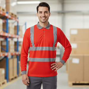 Camiseta Polo de Trabajo de Seguridad Clase 2, 100% Poliéster, OEM/ODM, con Franjas Reflectantes, Manga Larga, Color Sólido, LED Intermitente, Impermeable, para Hombre - Product Image 6