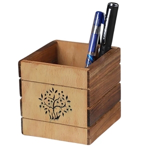 Tree of Life Sheesham & Beech Wood <b>Pen</b> <b>Holder</b> Wooden <b>Desktop</b> Pencil Cup Office Supplies Organizer Caddy Stand - Product Image 3