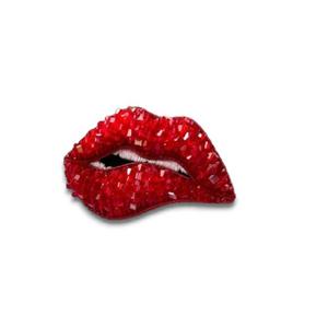 <b>Red</b> lips with <b>Red</b> Crystal Embroidered Brooch Hand Embroidery and Bullion Wire <b>Beaded</b> Fashion Brooch - Product Image 5