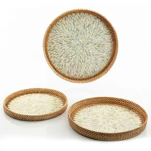 Plateau de rangement en bambou pour artisanat vietnamien avec perles incrustées Plateau de fruits décoratif Artisanat en bambou - Product Image 6